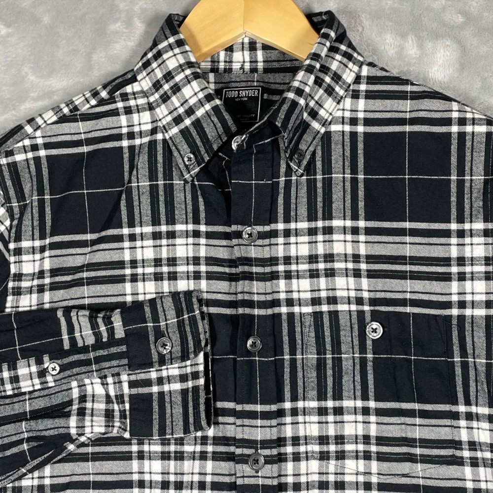 Todd Snyder New York Plaid Button Down Shirt Mens Small Black White  Flannel